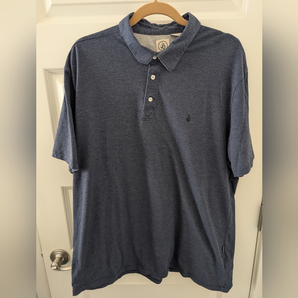 VOLCOM Polo Shirt Collared Heathered Blue Size XXL